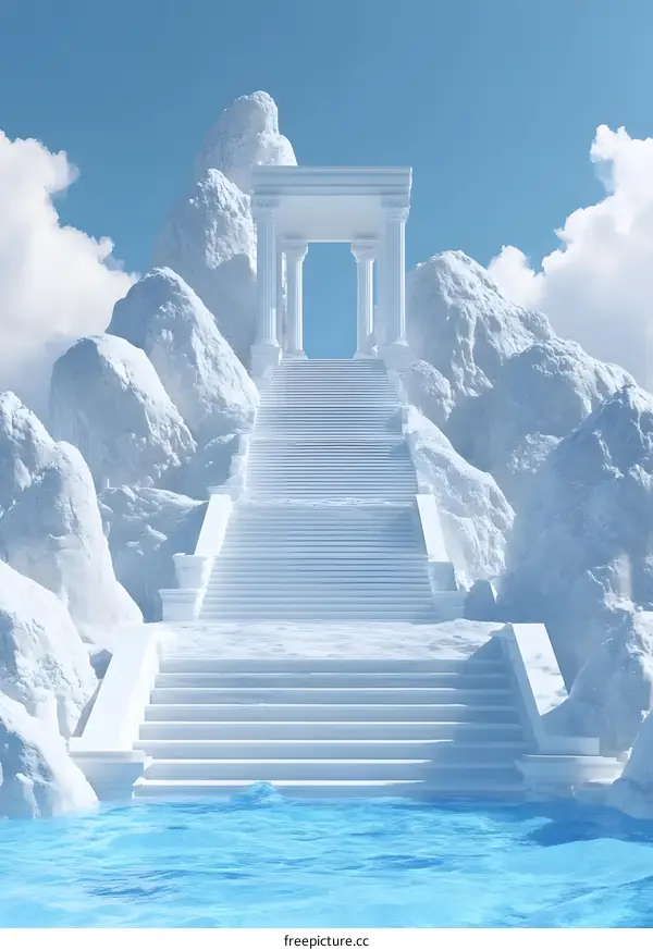 White Stone Staircase Leading to Temple on a Mountain Top