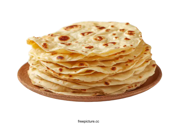 [Transparent Background PNG]Stack of Freshly Baked Flatbreads on Wooden Plate