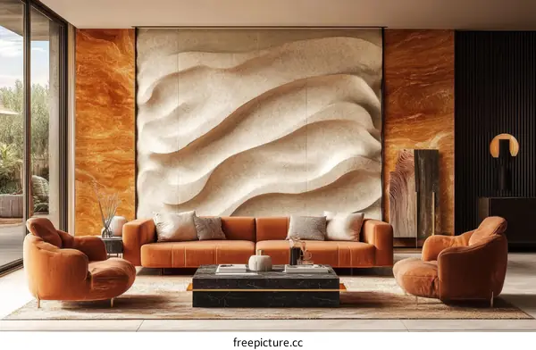 Modern Living Room Interior Design with Terracotta Sofa