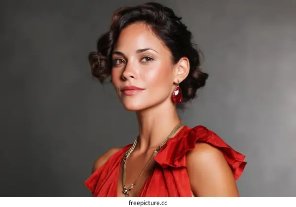Woman in Red Dress Fashion Portrait