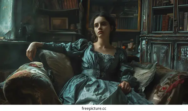 portrait of a young woman in a blue dress