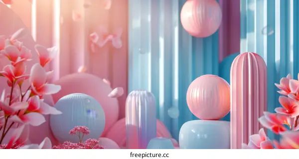 Abstract Pastel Geometric Shapes Background with Flowers