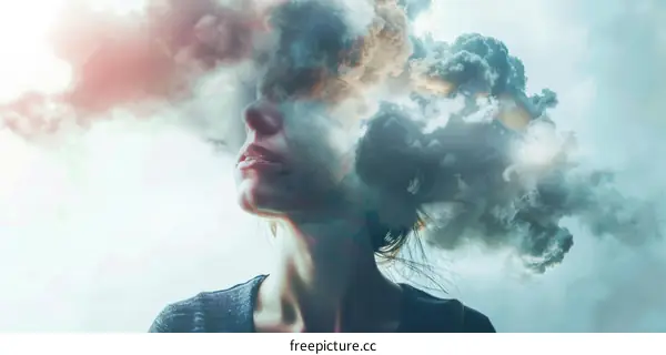 A woman with a cloudy head