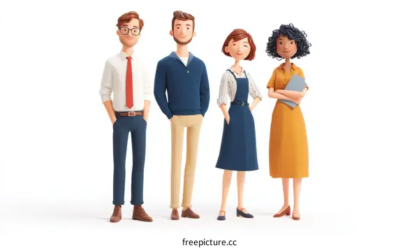 Cartoon Business Team of Diverse People