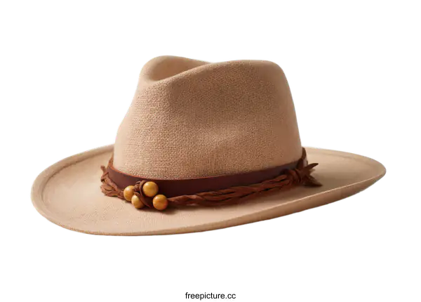 [Transparent Background PNG]Beige Cowboy Hat with Brown Leather Trim