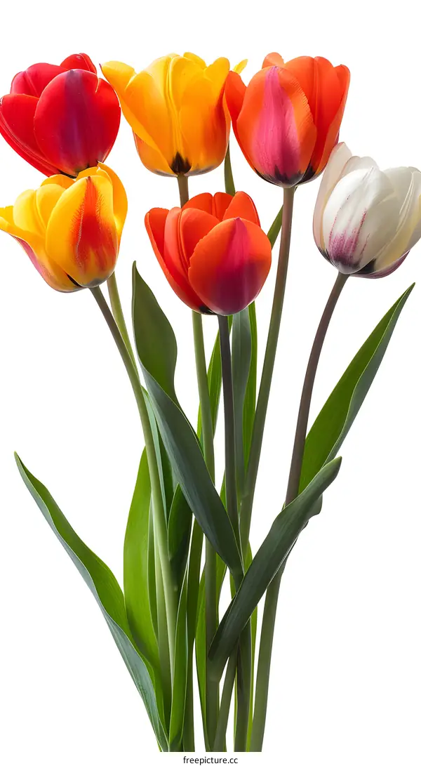 Colorful Tulips on White Background