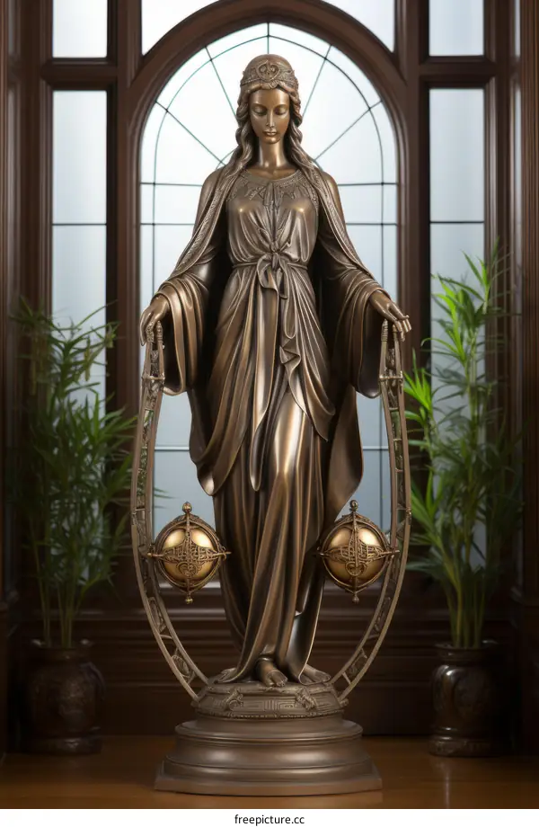 Statue of a woman holding two spheres