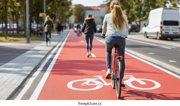 Urban Bike Lane with Pedestrians and Cyclists