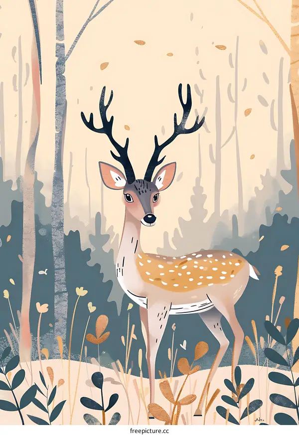 A Deer in the Forest Illustration