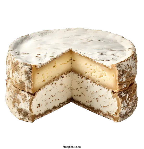 [Transparent Background PNG]A wheel of brie cheese with a wedge cut out