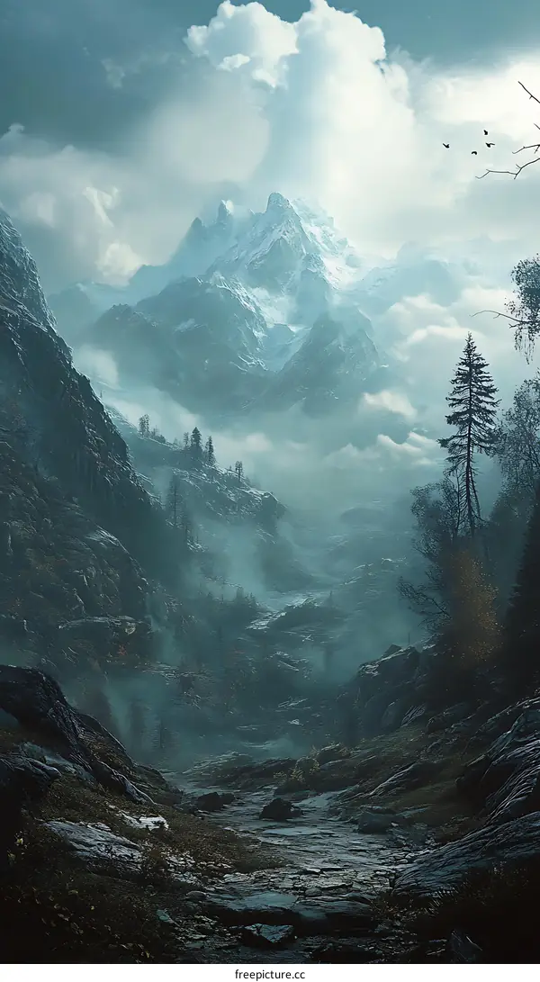 Misty Mountain Landscape Digital Art