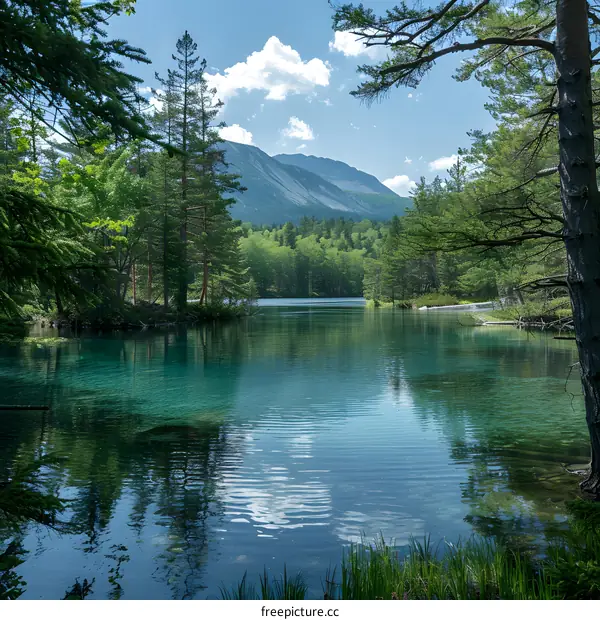 Serene mountain lake with turquoise water