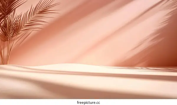 Elegant Minimalist Pastel Pink Background with Tropical Palm Leaves