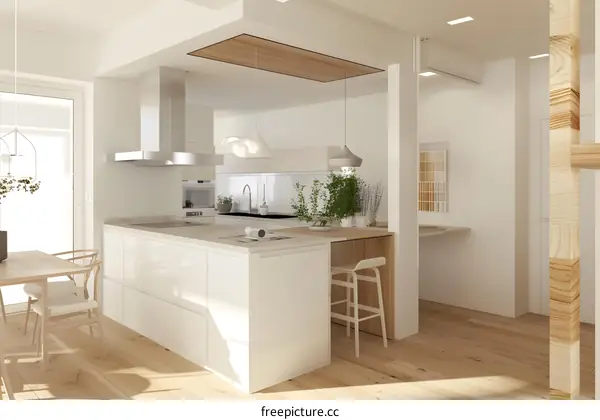 Minimalist Kitchen Design with Wooden Accents