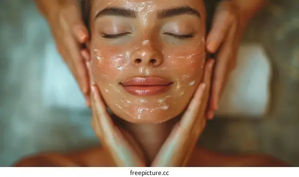Close-up of a young woman having a facial massage with her eyes closed