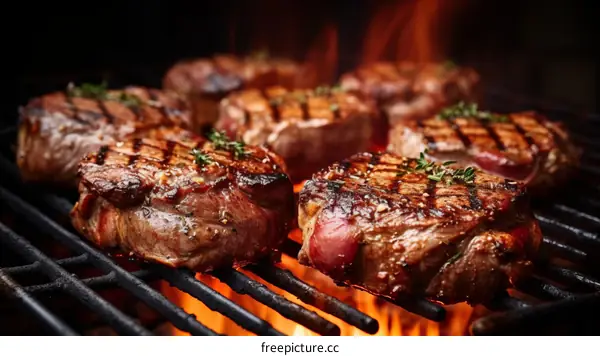 Beef Tenderloin Steaks on Flaming Grill