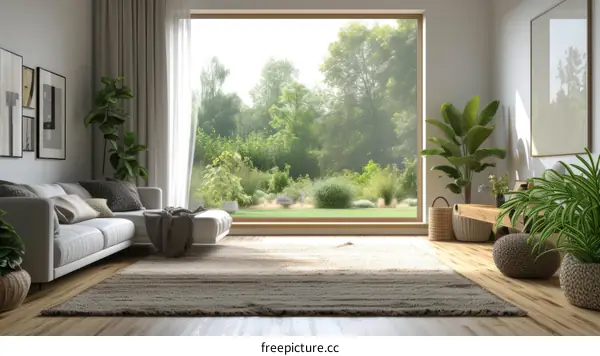 Bright living room with large windows and a view of the garden