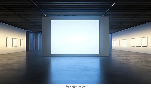Modern Gallery Interior With Large Blank Canvas