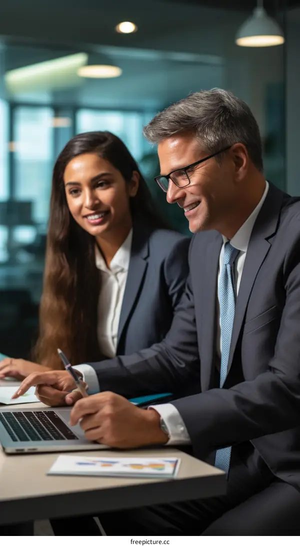 Business Colleagues Working Together on Laptop in Office