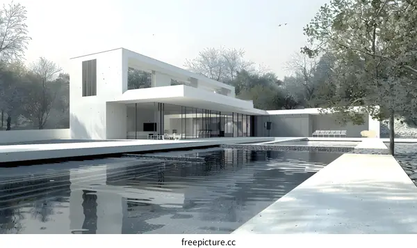 Modern Minimalist House with Swimming Pool and Trees