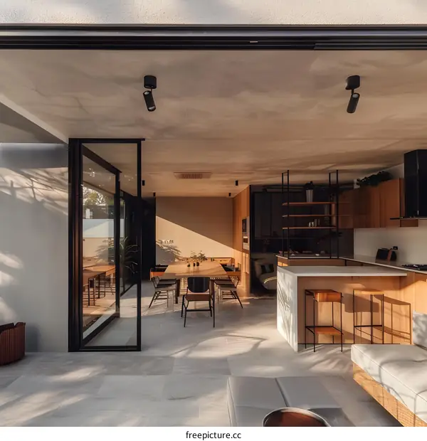 Modern Minimalist Kitchen with Sliding Glass Doors