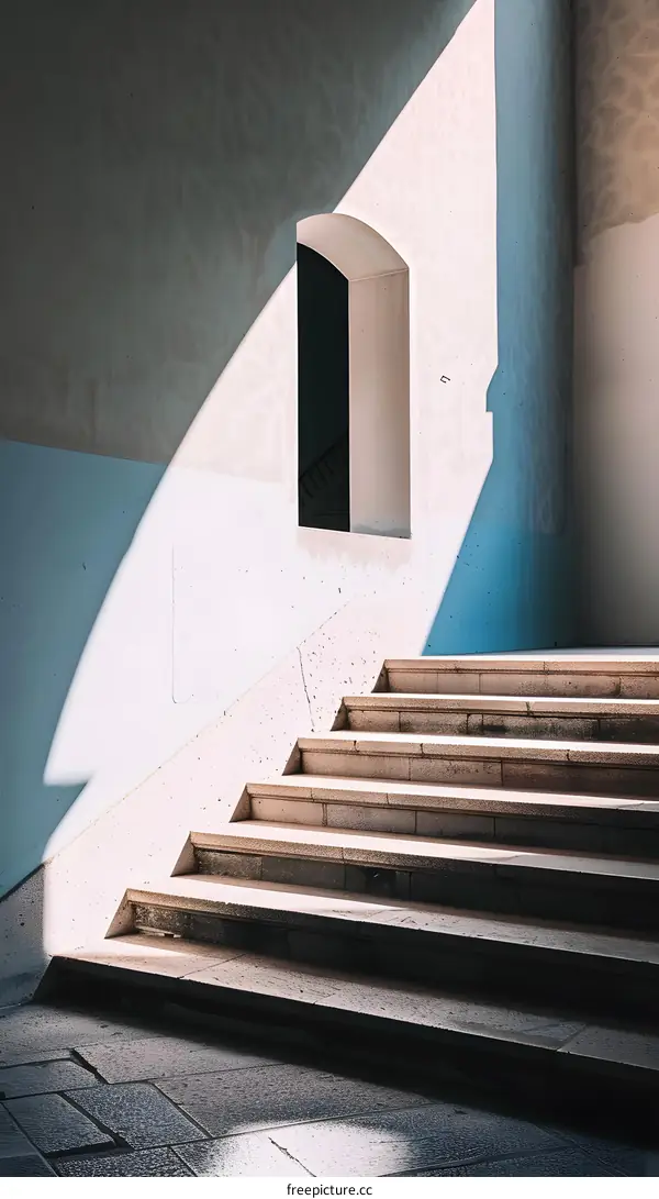 Stone Stairs and Arched Doorway with Sunlight