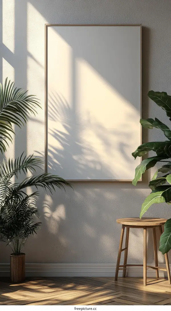 Empty Interior Mockup with Blank Canvas Painting