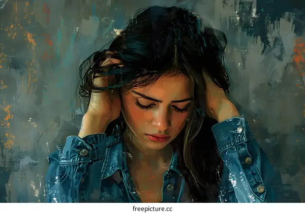 Portrait of a young woman with long dark hair wearing a blue denim shirt