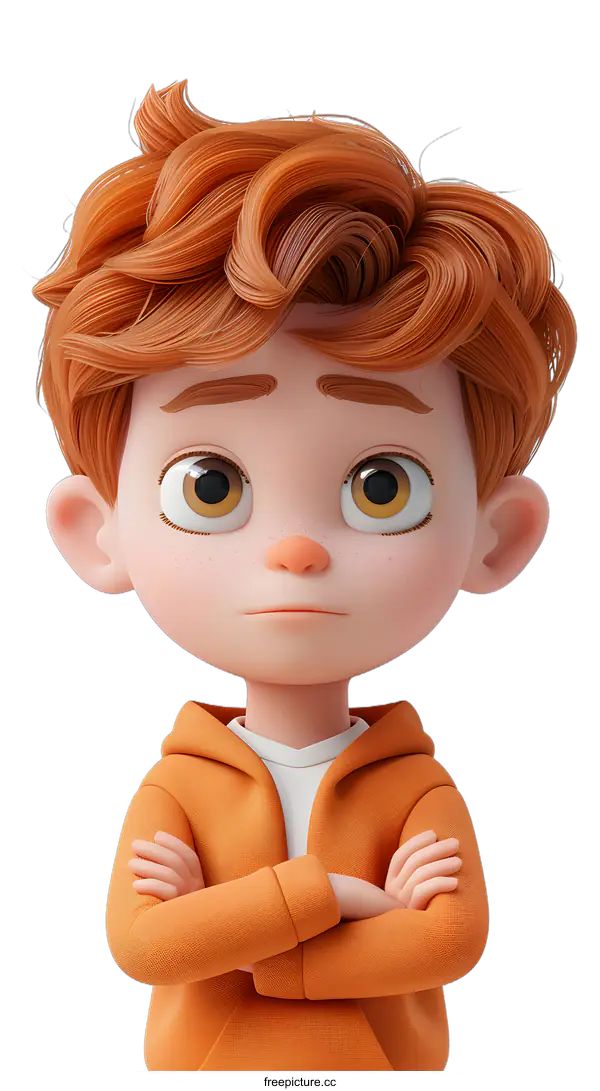 [Transparent Background PNG]3D cartoon character of a boy with crossed arms
