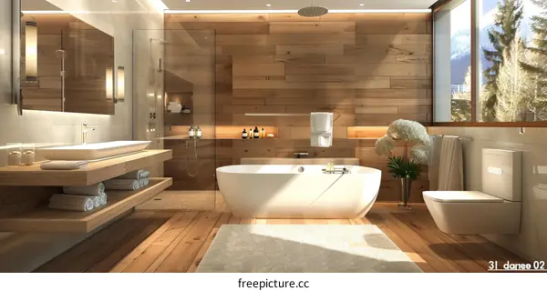 Modern Luxury Wooden Wall Bathroom Interior Design