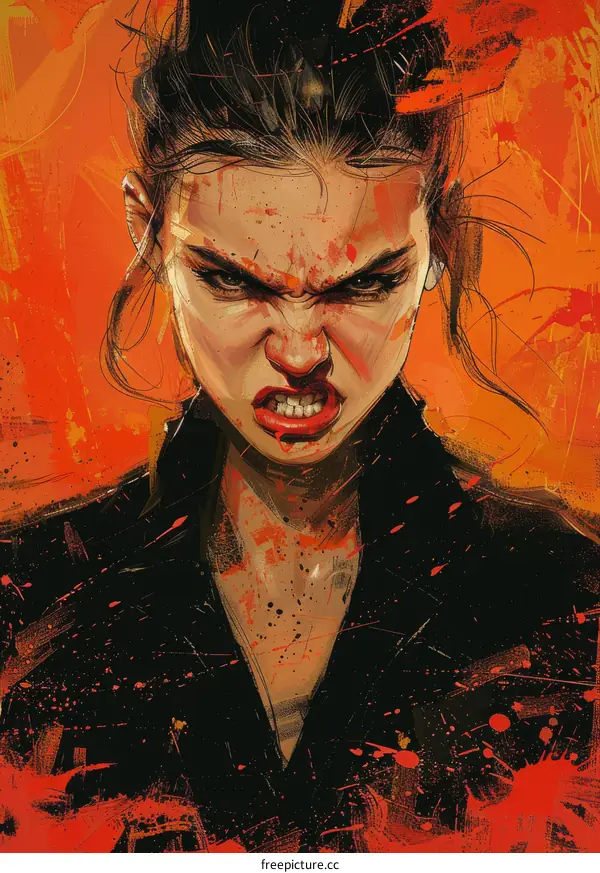 Portrait of a determined young woman with blood splatter