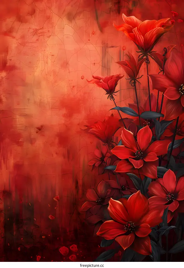 Red Floral Bouquet on Distressed Background