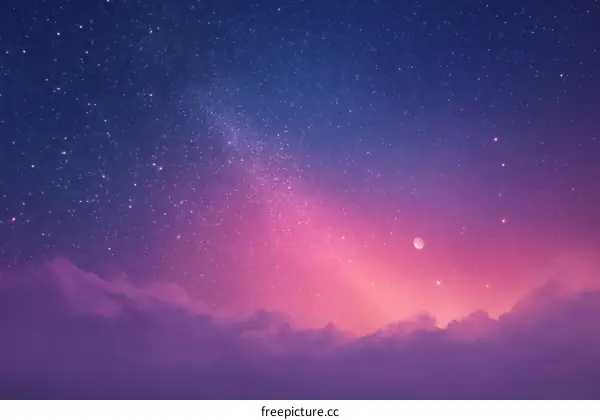 Starry Night Sky with Pink Clouds