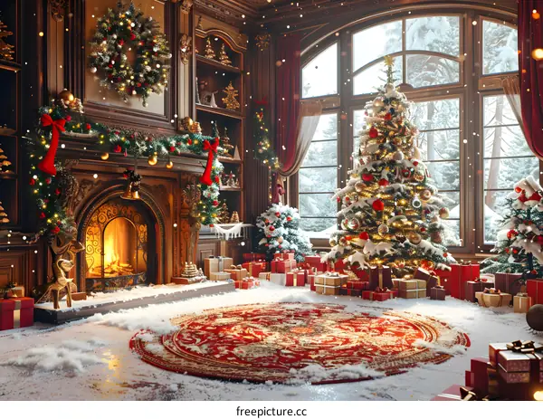 Christmas tree by the fireplace