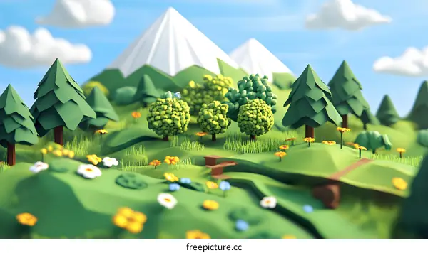 Low Poly 3D Forest Landscape Illustration