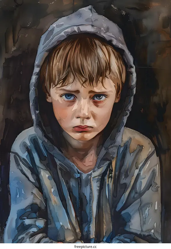 Portrait of a boy in a gray hoodie