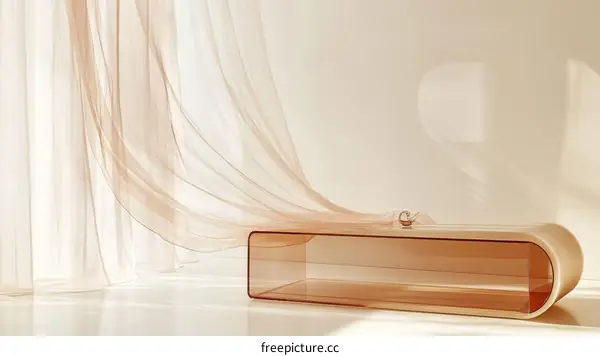 Modern Minimalist Acrylic Coffee Table with Sheer Curtains