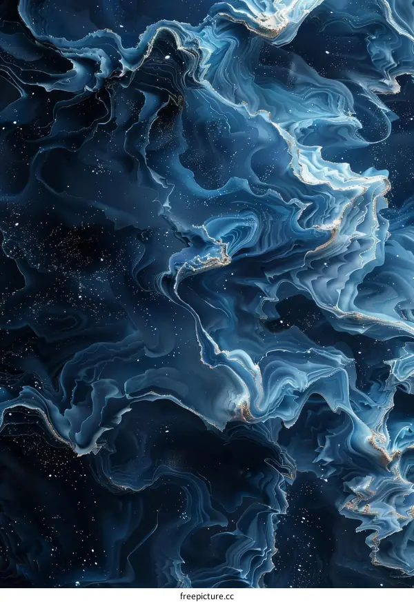 Abstract Fluid Painting in Blue and Gold