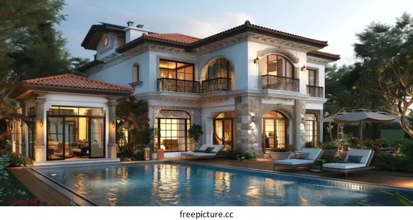 Luxury Villa Exterior Design with Pool
