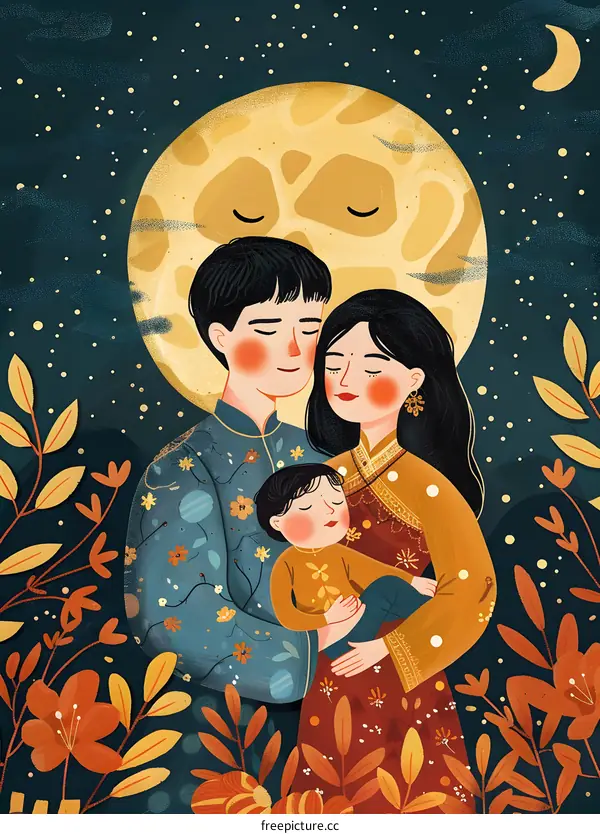 Family Portrait Under the Full Moon Illustration