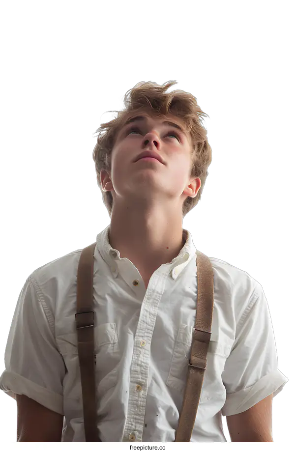 [Transparent Background PNG]Young man looking up