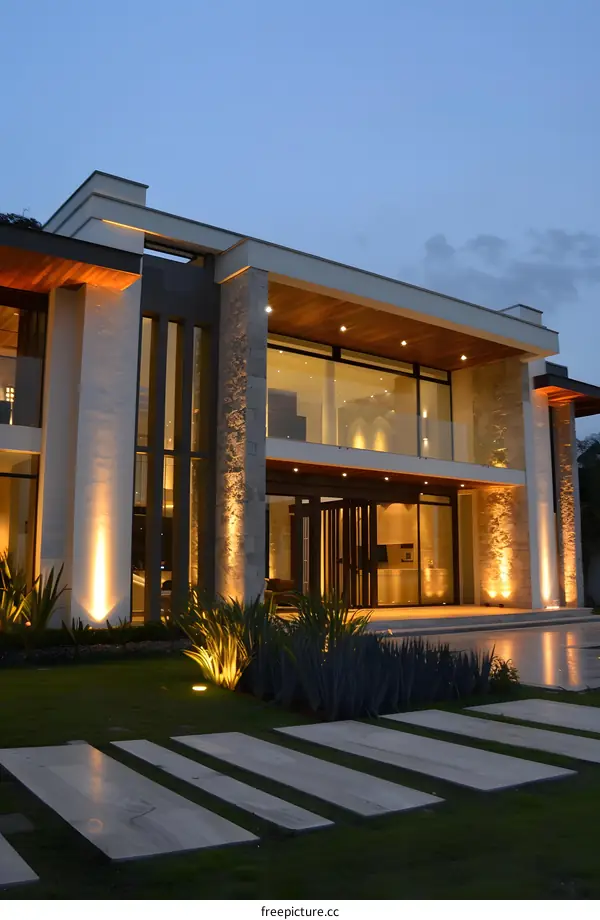 Modern House with Stone Exterior and Wooden Accents