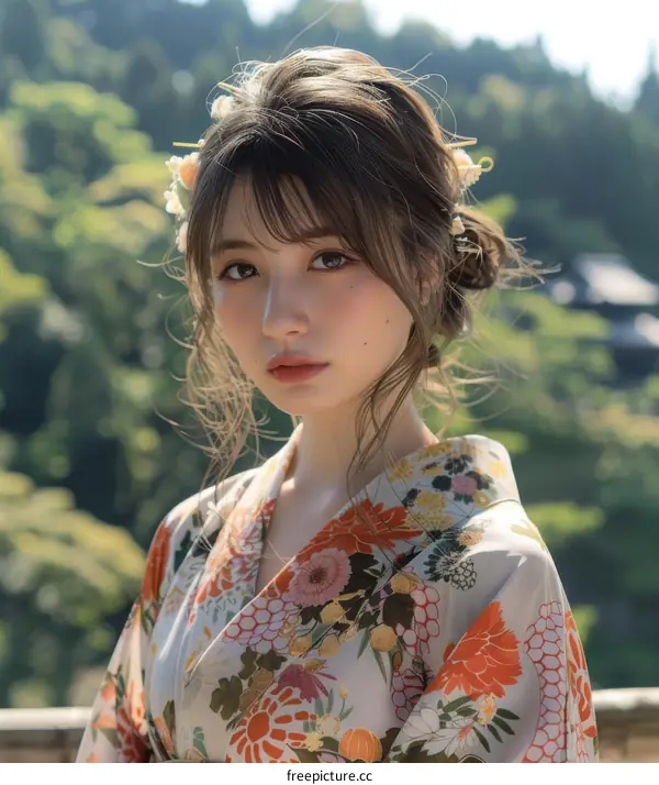 Beautiful Asian Woman in Traditional Japanese Kimono