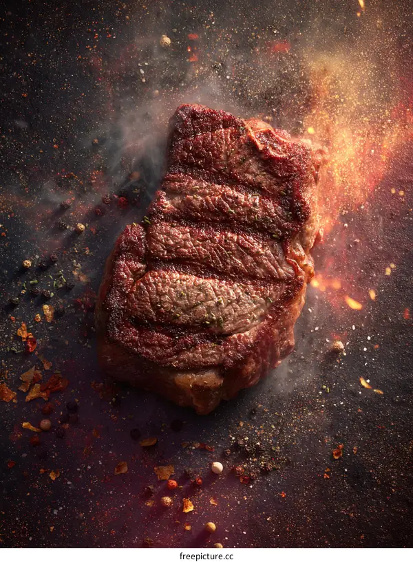 Delicious Grilled Steak with Smoky Effects