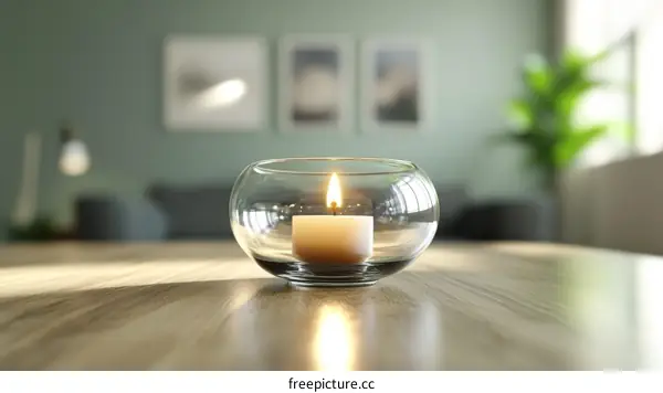 A Cozy Interior Scene with a Burning Candle