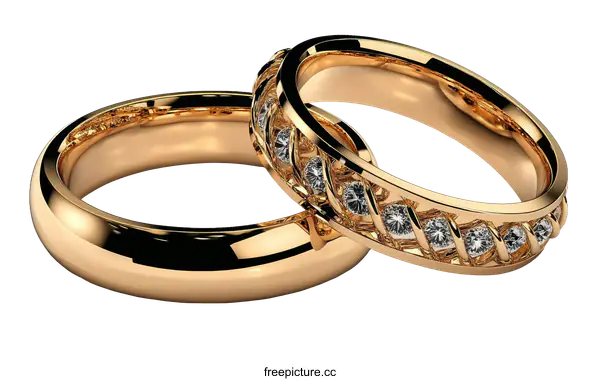 [Transparent Background PNG]Elegant Gold Wedding Rings with Diamonds