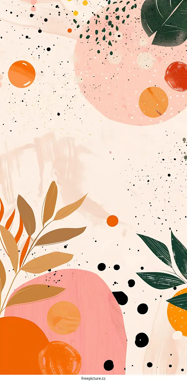 Abstract Art Background With Leaves and Circles