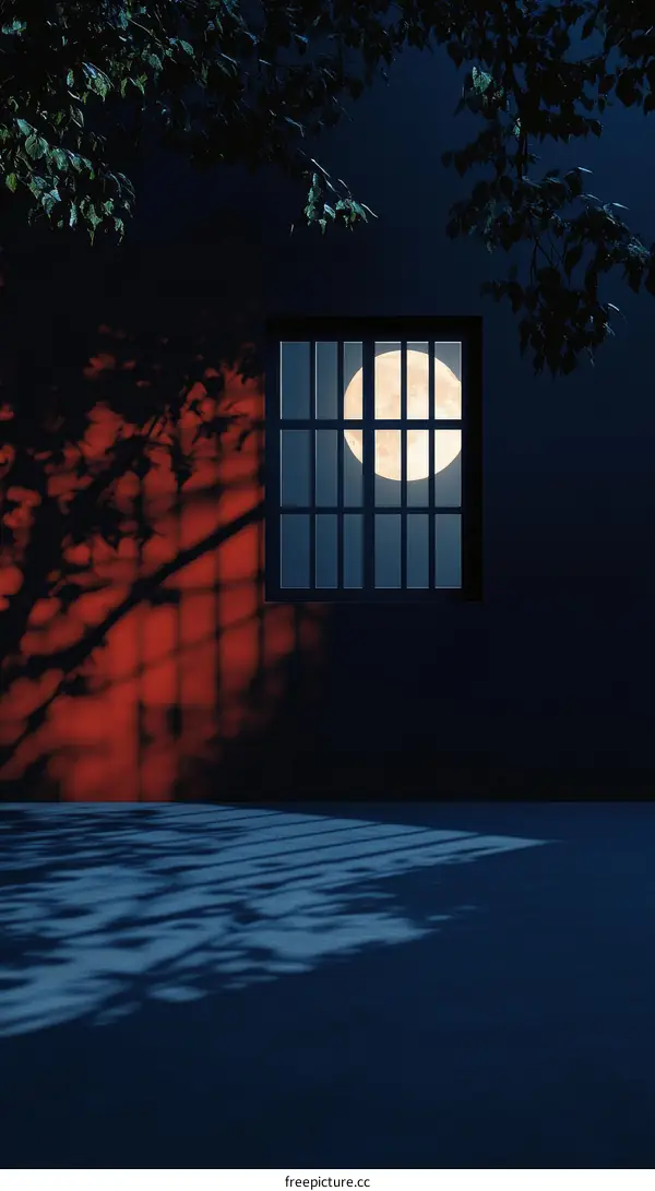 Night Moon Through Window Night Scene Illustration