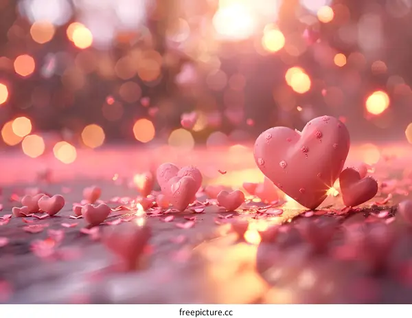 Pink hearts falling in the暈