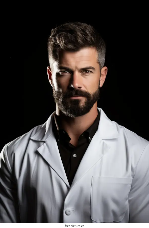 doctor in white coat looking at camera